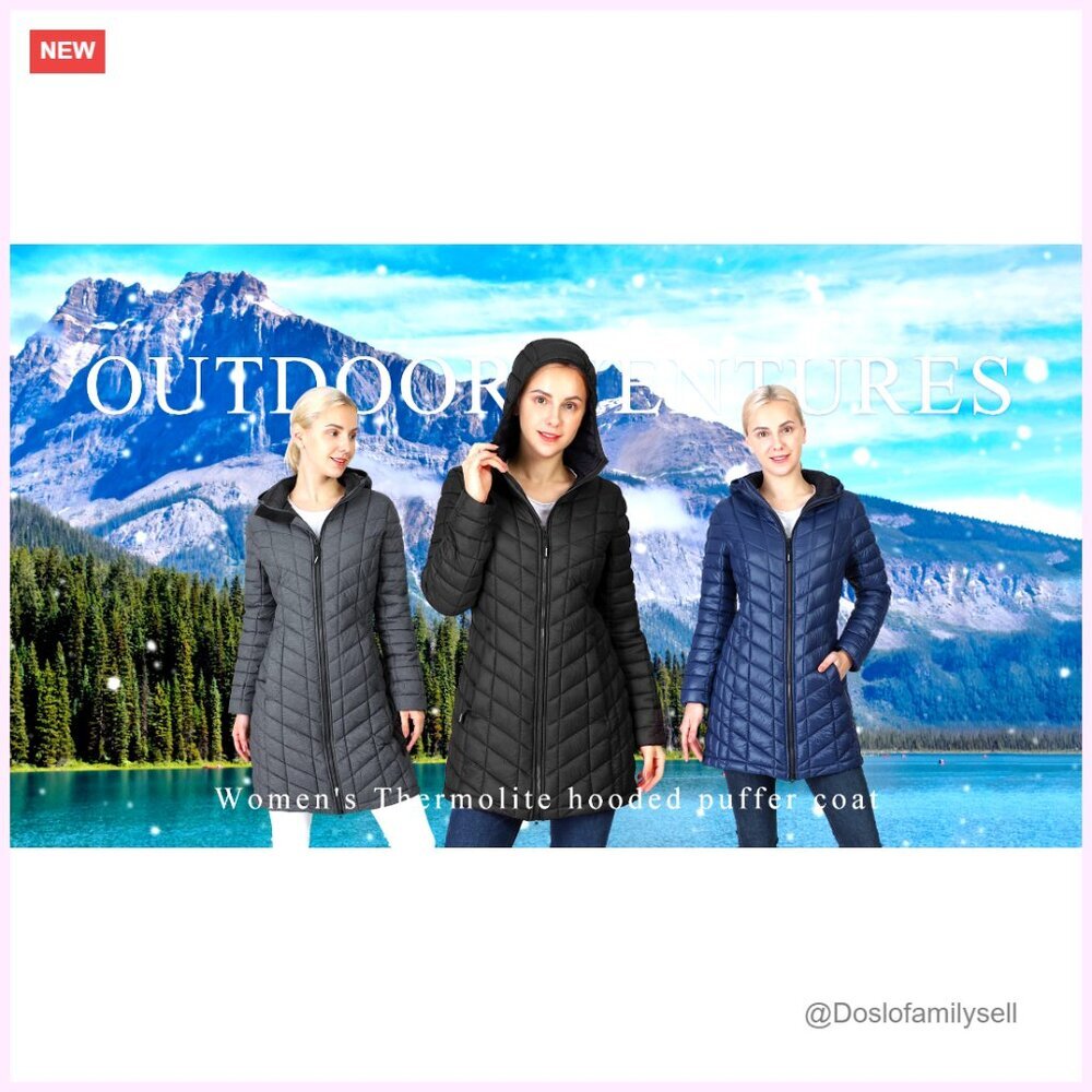 Ultra Lightweight Thermolite Long Puffer Coat Hooded Warm Packable Winter - Picture 6 of 6